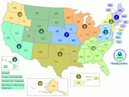 Picture of U.S. map of EPA's Regions