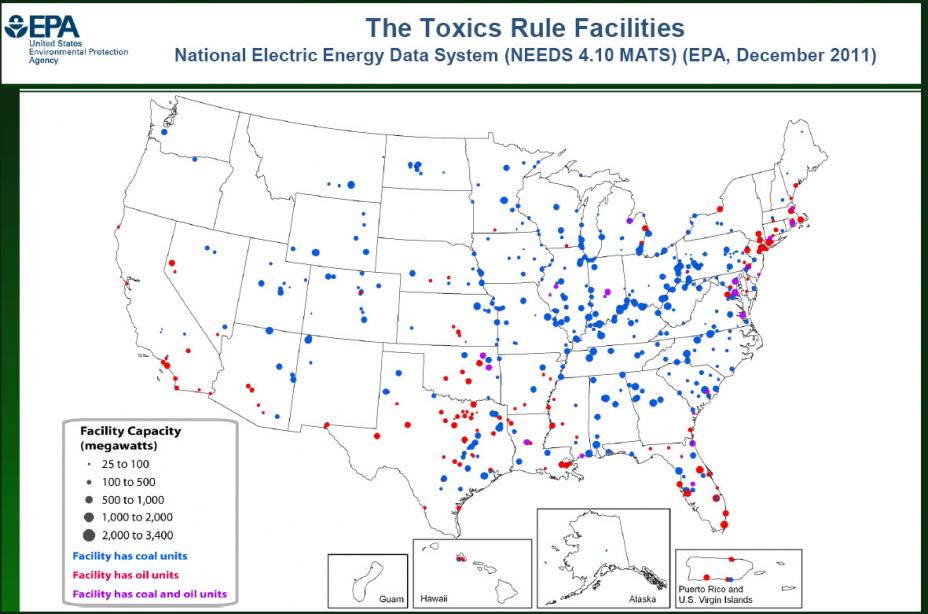U.S. map of facilities most likely covered by MATS