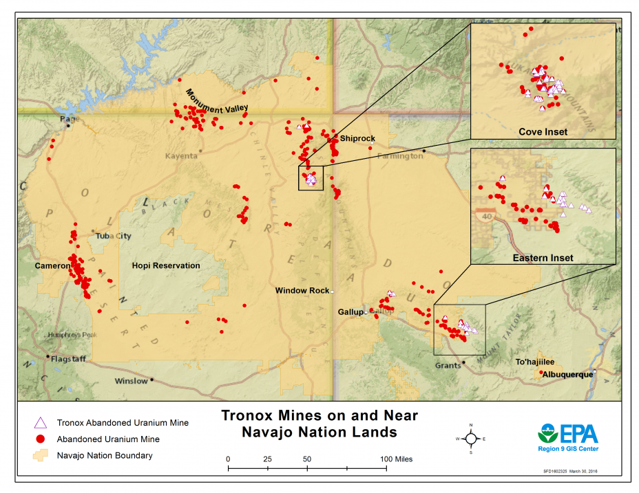 Map of Abandoned Uranium Mines in the Tronox area of the Navajo Nation