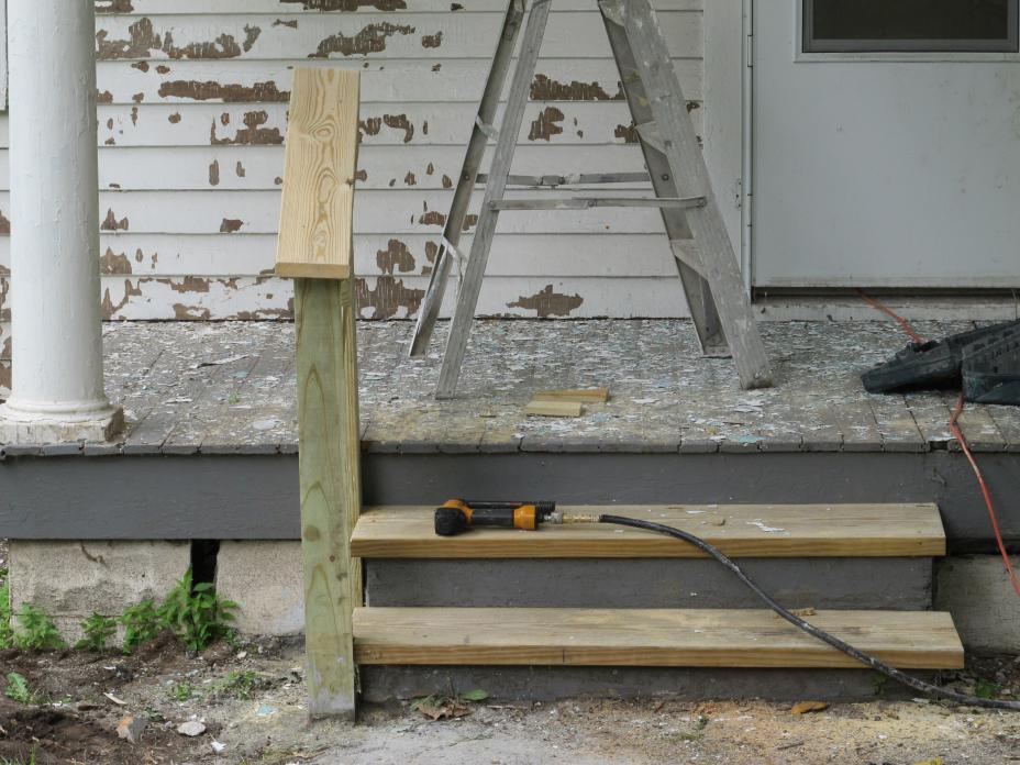 porch of house with lead paint being renovated