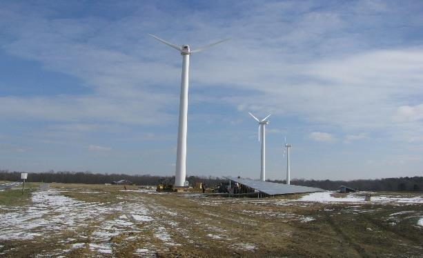 Wind turbines at a biosolids facility.