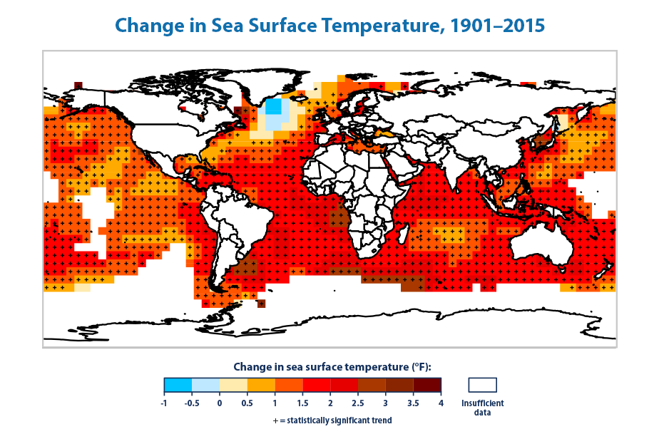 Change in Sea Surface Temperature, 1901-2015