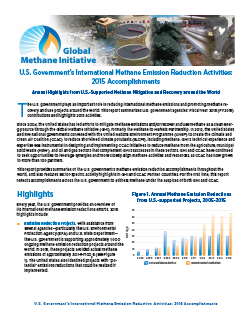 Cover page of the U.S. Government International Methane Emission Reduction Activities: 2015 Accomplishments report