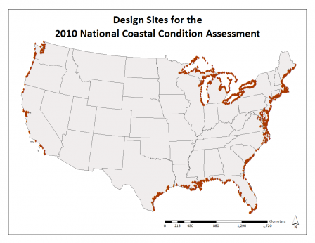 Map of the design sites for the coastal survey