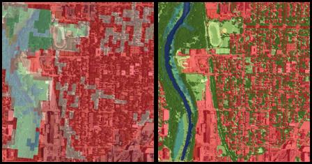 Comparison of urban land cover rasters at 30 meter and 1 meter resolution