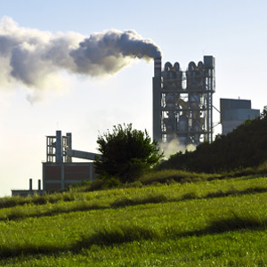 Industrial facility with smokestack