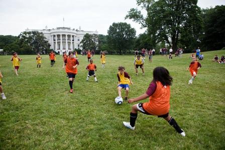 Kids playing soccer at the White House