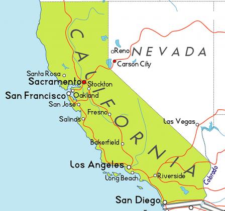 Map of California and its major cities