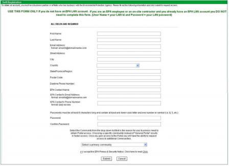 Screenshot of the Self Registration Form