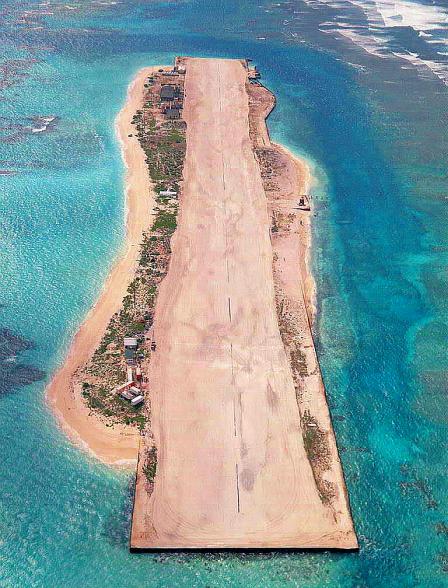 An image of Tern Island when it was used as a runway.