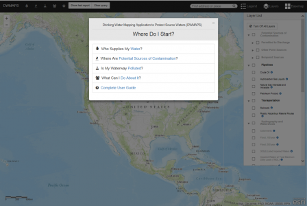 Welcome page of DWMAPS includes prompts to guide users through queries about their drinking water sources.