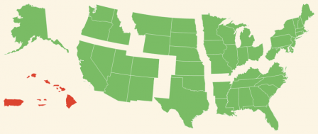 A map showing the regions of the United States, with the U.S. Islands region highlighted.