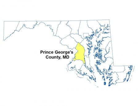 A map of Maryland highlighting the location of Price George's County