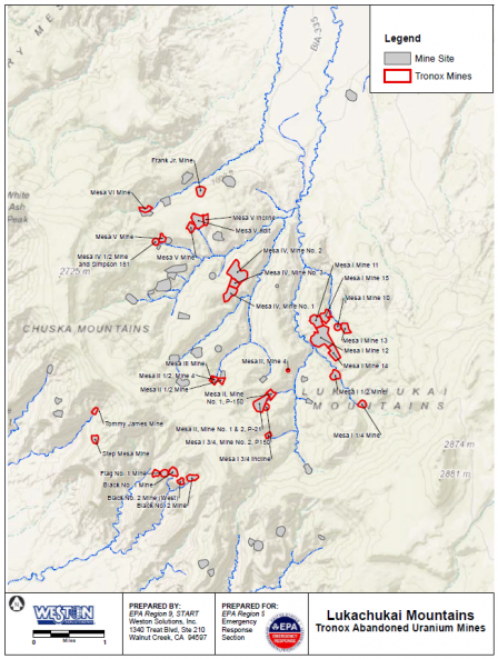 Map of Lukachukai Mountains and Tronox Are Abandoned Uranium Mines