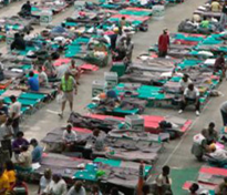 Aerial shot of evacuees in an encampment