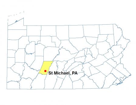 A map of Pennsylvania highlighting the location of St Michael