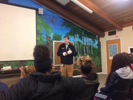 Naturalist at Potomac Overlook Regional Park speaks to students participating in the Saturday Environmental Academy.