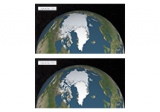 Two maps that compare the extent of Arctic sea ice in September 1979 and September 2015.