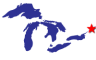 Map of the Great Lakes showing general location of the St. Lawrence River AOC