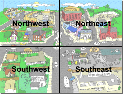 image, map showing four parts, northwest, northeast, southwest and southeast