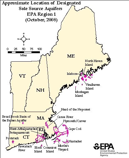 Map Depicting  Approximate Location of Designated Sole Source Aquifers (October 1999)