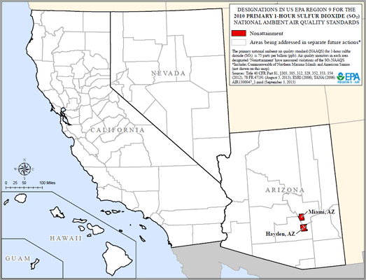 Map of Region 9 Sulfur Dixoide Attainment designations