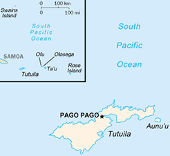 Map of American Samoa shows the main island of Tutuila surrounded by 6 smaller islands