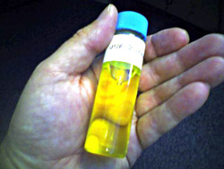 photo of hand holding a vial of biodiesel 