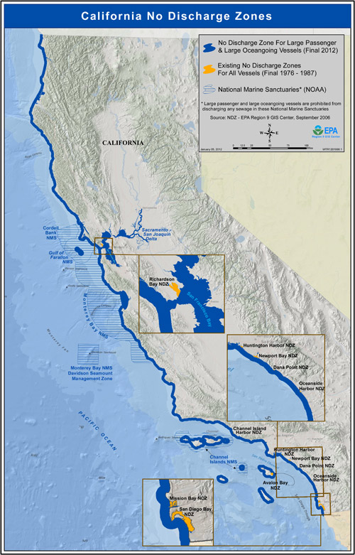 Overview map of the No Discharge Zones in California