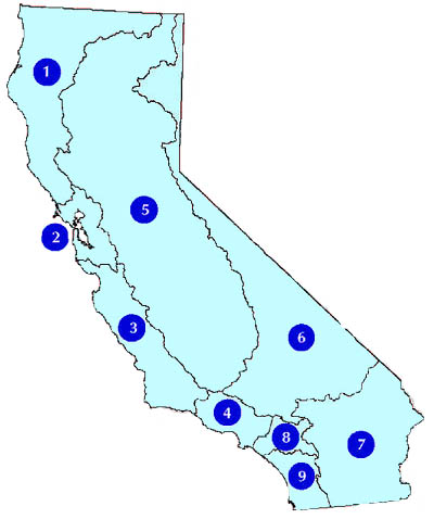Map of California, showing regions 