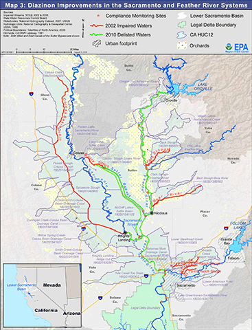 Map 3: Diazinon Improvements in Sacramento and Feather River Basins