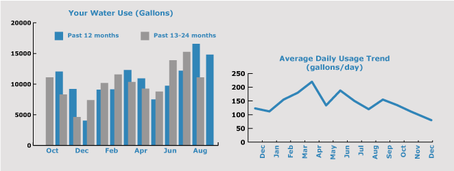 An example water usage graph found on a water bill